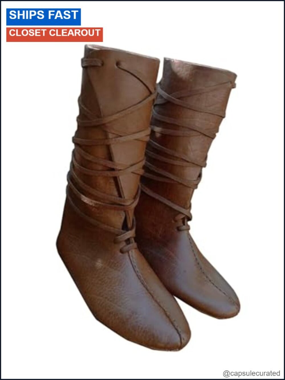 Men's Medieval Renaissance Boots Faux Leather Lace Up Mid Calf Pirate Viking